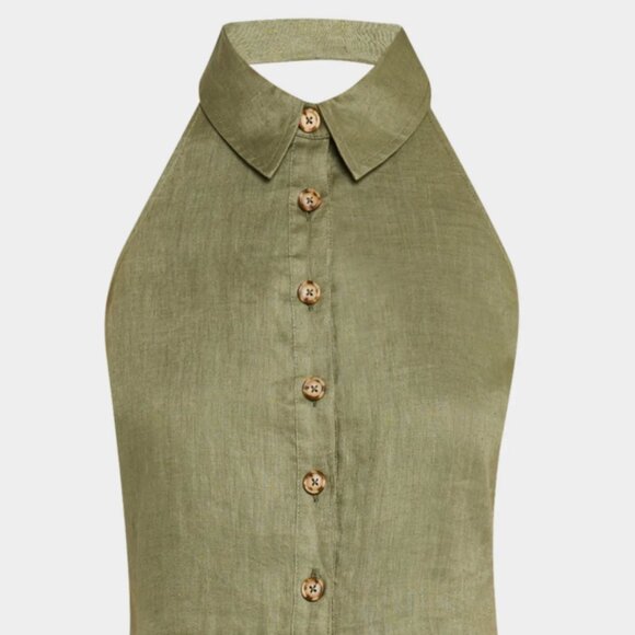 NEW - Veronica Beard Lancaster sleeveless green olive Linen peplum Top sz 6 - Picture 3 of 5